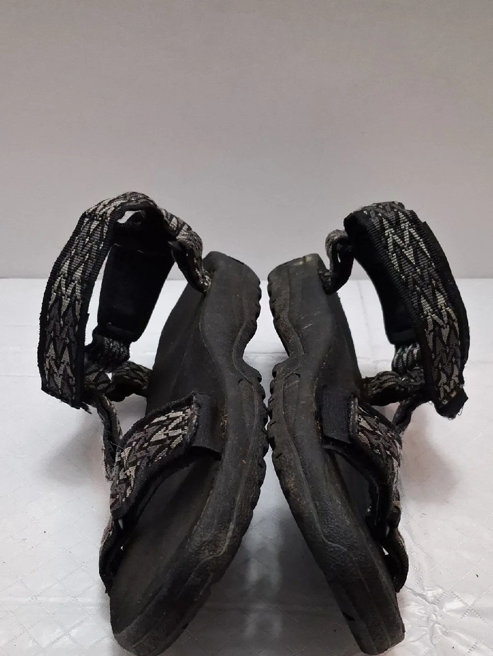 Teva Size 10 men's sandal in black, gray strap with velcro adjustable strap.